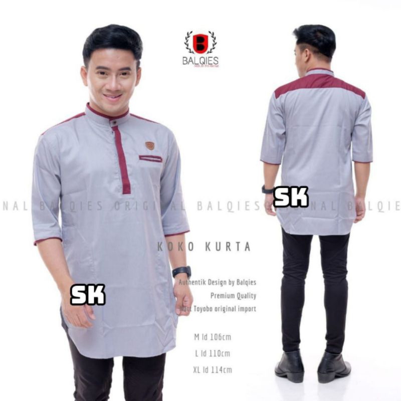 Baju Koko Kurta Pakistan Motif Kombinasi Kain Katun Spunc