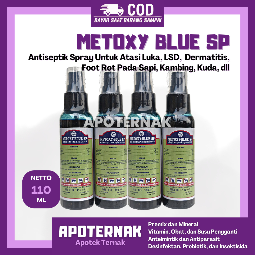 METOXY BLUE SP 110 ml | Antiseptik Spray Obat Luka Kulit LSD Dermatitis Foot Rot dll | Obat Luka Semprot Hewan | Obat Luka Kulit