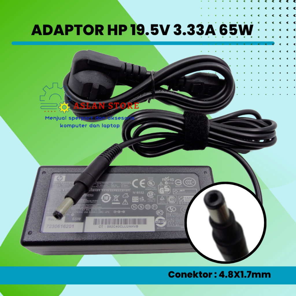 AC Power Laptop HP 19.5A 3.33A 4.8X1.7mm Adaptor Charger Laptop HP ENVY 4 6 HP Compaq Pavilion Sleekbook 14 15 PPP009D, 677770-003, 613149-001, 693715-001