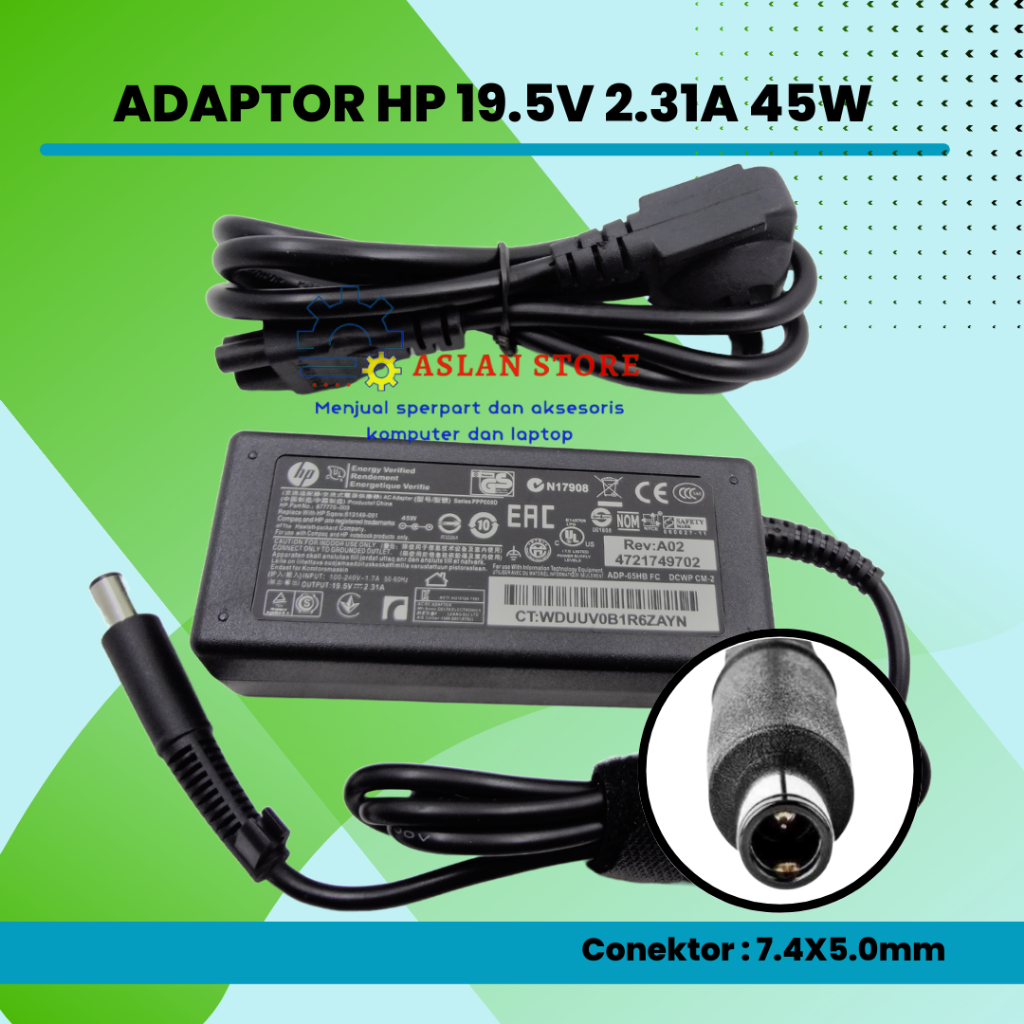 Adaptor Charger HP 19.5V 2.31A 45W untuk HP Folio 9470M AC Adapter Charger 744481-003 744893-001 HSTNN-DA4 HP EliteBook Revolberputar 810 G1 G2 G3