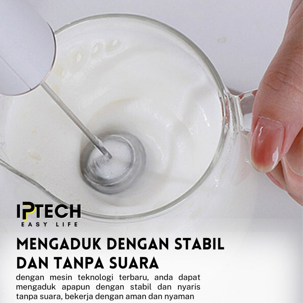 IPTECH HAND MIXER l PENGOCOK MINUMAN l WISK Portable Otomatis 3 Kecepatan dengan USB Charger