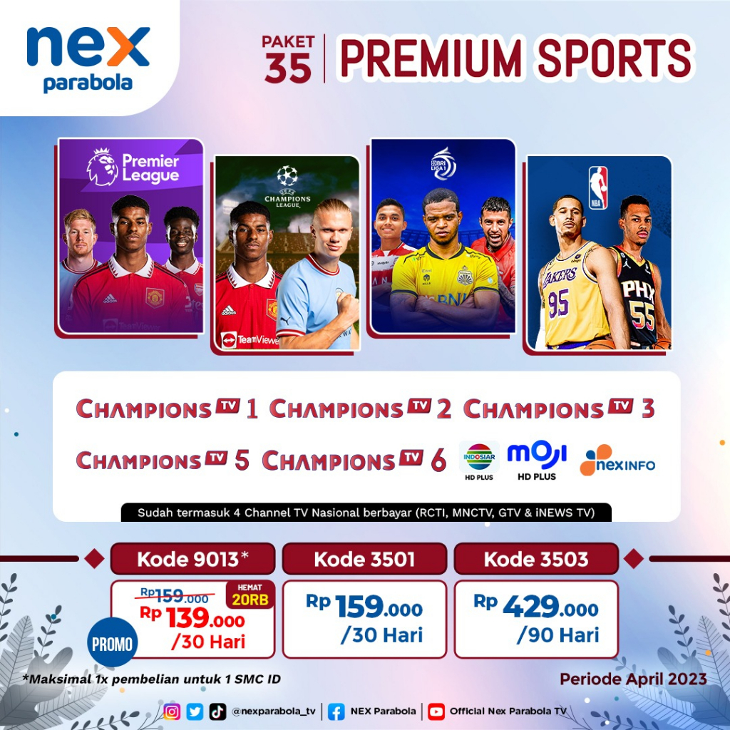 Paket Promo Premium Sports Nex Parabola 30 Hari.