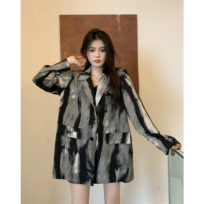 EUNII Kemeja Lengan Panjang Retro Oversize vintage Jacket Atasan Wanita