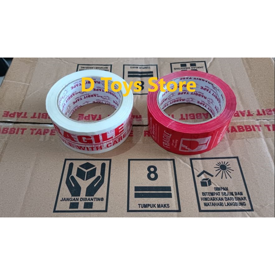 

MURAH - Lakban Fragile Premium 100 YARD kualitas Daimaru - 45 mikron - Merah/ Putih