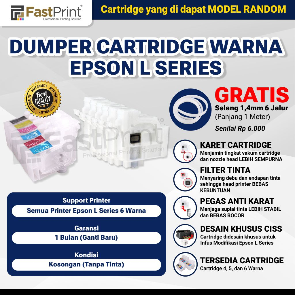 Dumper Cartridge CISS 6 Warna Epson L800 L850 L1800