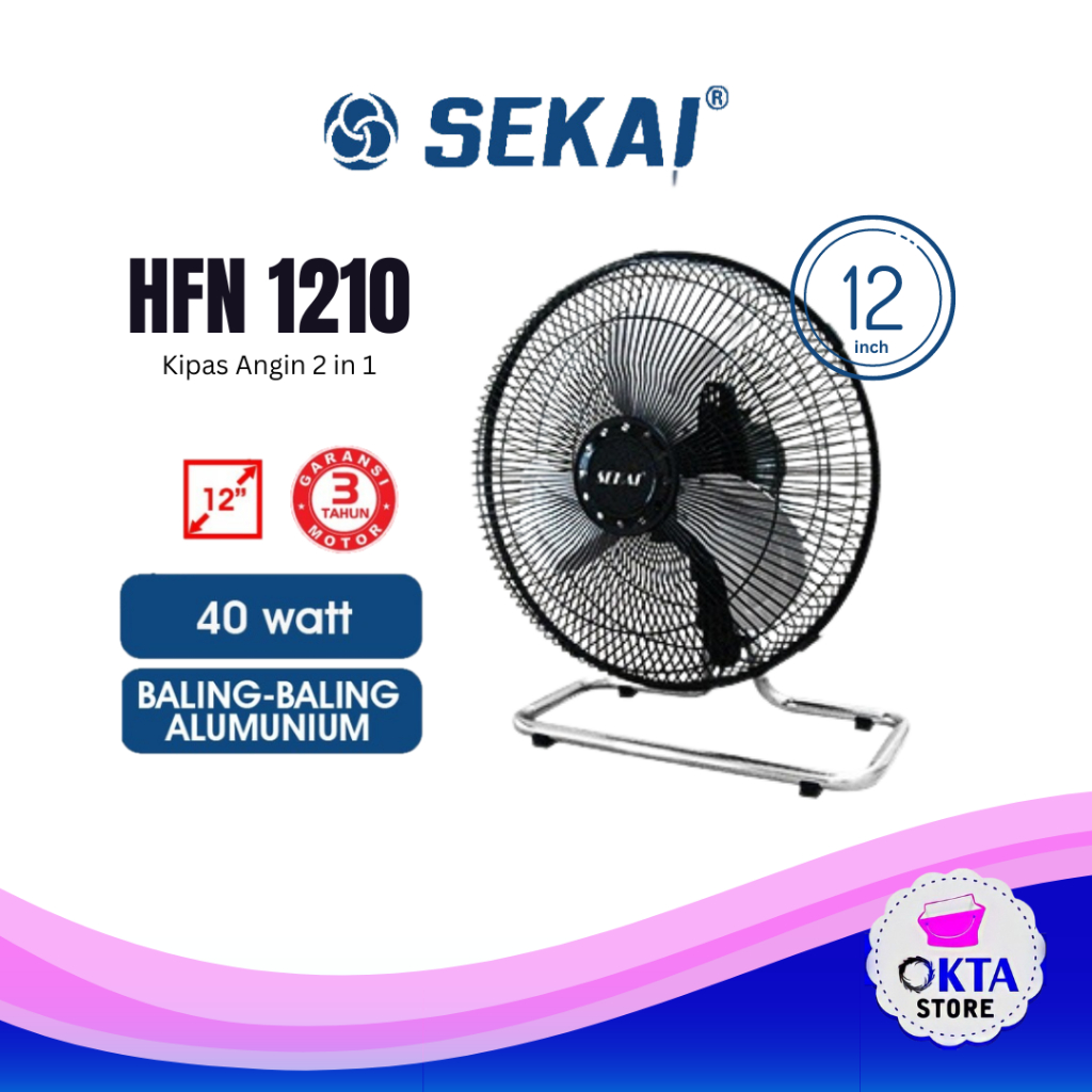 Sekai Kipas Angin Portable Besi Meja Dinding Desk Wall Fan 12&quot; 2In1 HFN 1210