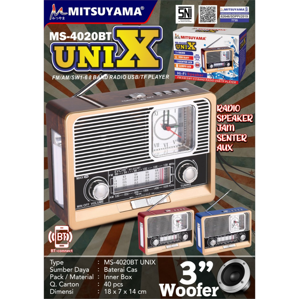 Radio Bluetooth Mp3 Mitsuyama Ms-4020Bt Unix Radio Jam Analog Plus Termurah