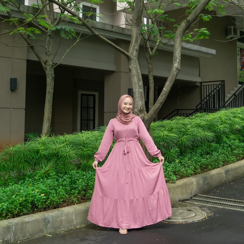 HANNA DRESS SIZE M,L,XL TERBARU BAHAN RAYON TWILL PREMIUM PAKAIAN GAMIS LEBARAN TERLARIS MUSLIM WANITA BY ZENIC ID BISA COD