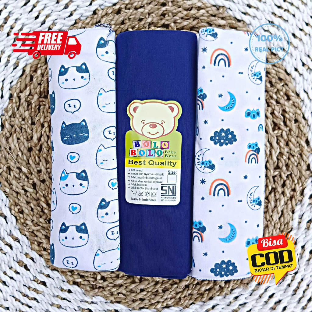 SALE 7.7 - 3 PCS Bedong Kaos Bayi Serian Navy Pernel Bayi ukuran 90x110cm Bolo-Bolo Serian NAVY