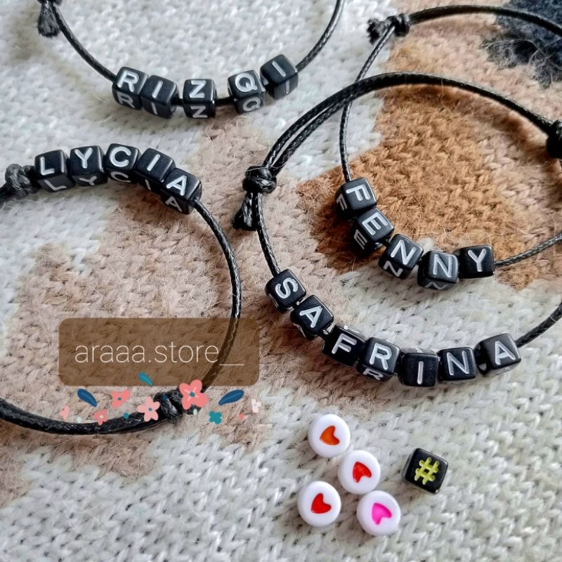 GELANG CUSTOM NAMA GELANG NAMA GELANG HITAM POLOS GELANG TALI HITAM KOREA GELANG ANTI AIR GELANG COU