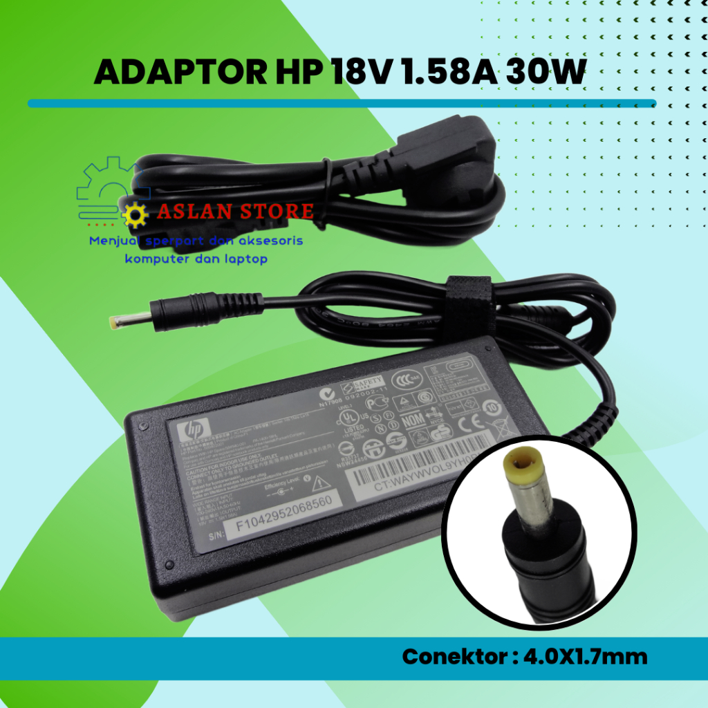 Adapter Charger HP 19V 1,58A 30W 4.0x1.7mm HP Mini 1131TU 017TU 1000 1014TU 1103TU 1119TU 1010TU 1103 110