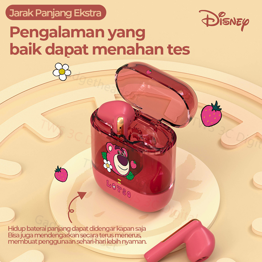 Original TWS Disney Headset Bluetooth 5.3 Earphone Lotso with Mikrofon untuk Android IOS Gaming Wireless Earbud Kontrol Sentuh