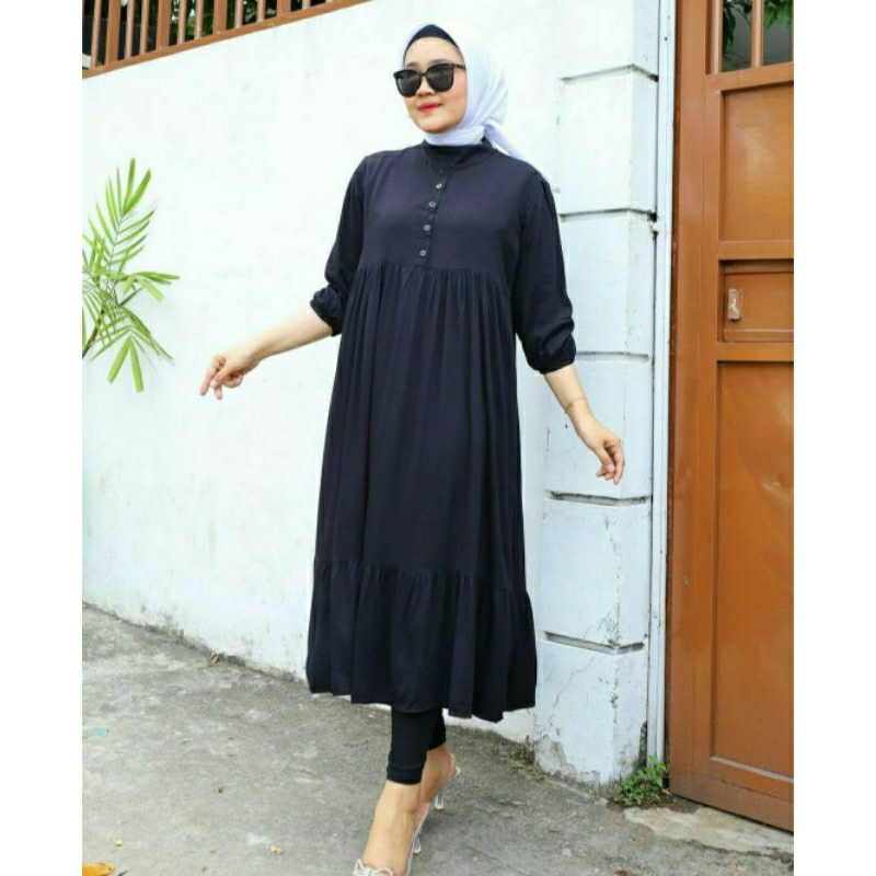 midi dress hitam polos rayon twill premium gamis