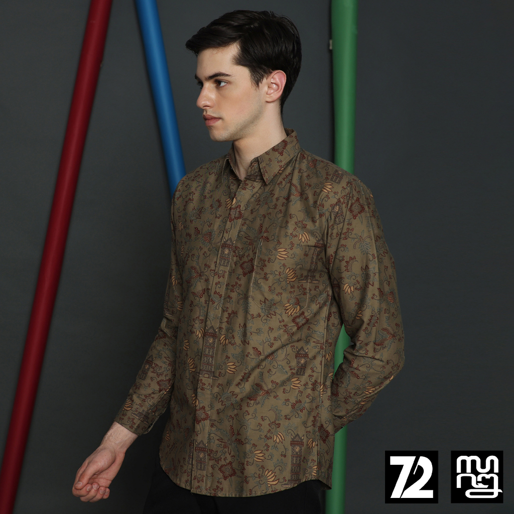 KEMEJA BATIK PRIA Lengan Panjang Premium Motif Jam Gadang Warna Hijau Alam 722431 Cap 72 - Baju Kemeja Atasan Pakaian Setelan Batik Pria Cowok Laki Laki Remaja Keluarga Kantor Lengan Panjang Modern Slimfit Slim Fit Premium Kekinian