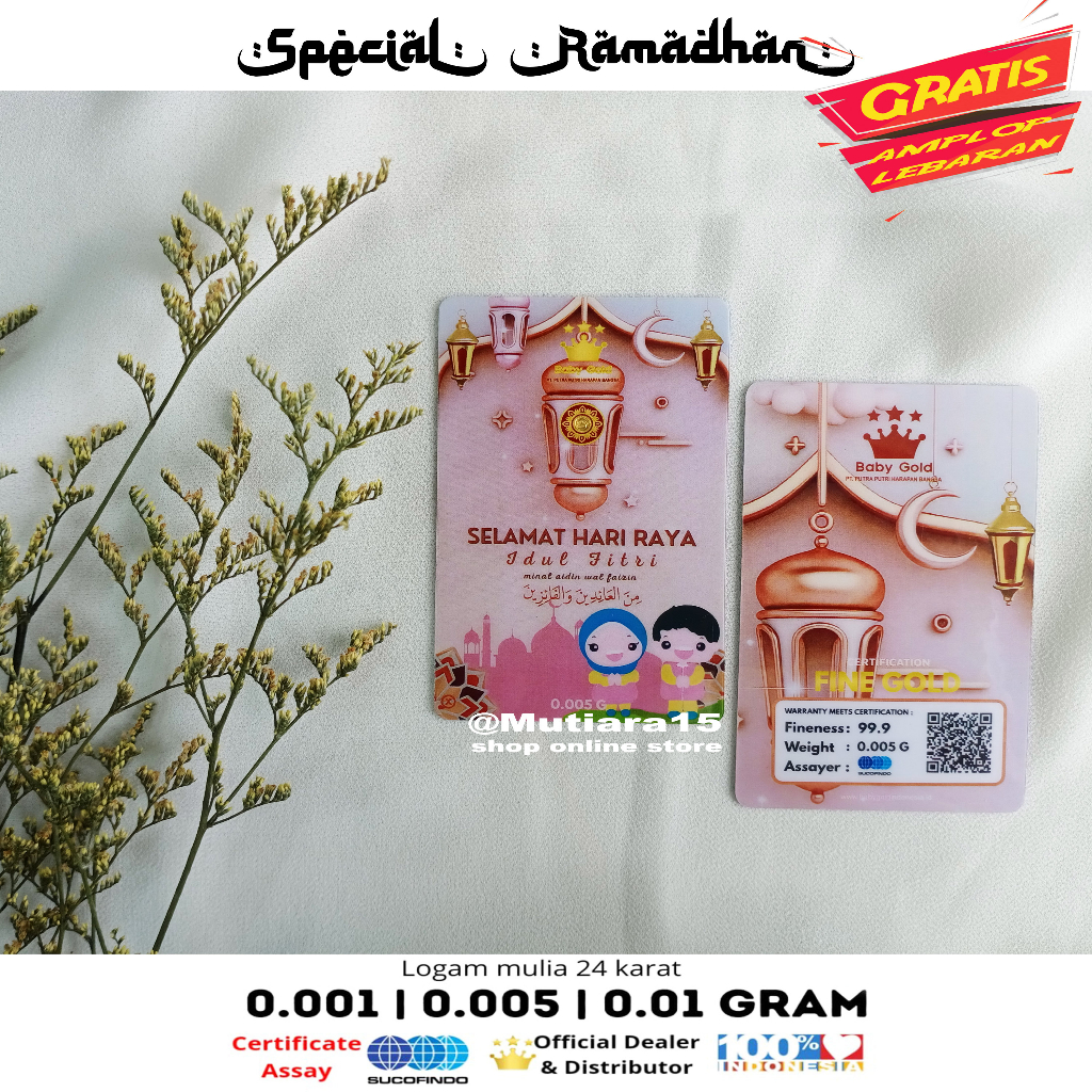 Logam mulia micro mini special edisi thr lebaran idul fitri baby gold emas 24 karat 0.01g 0.005g, emas mini special idul fitri