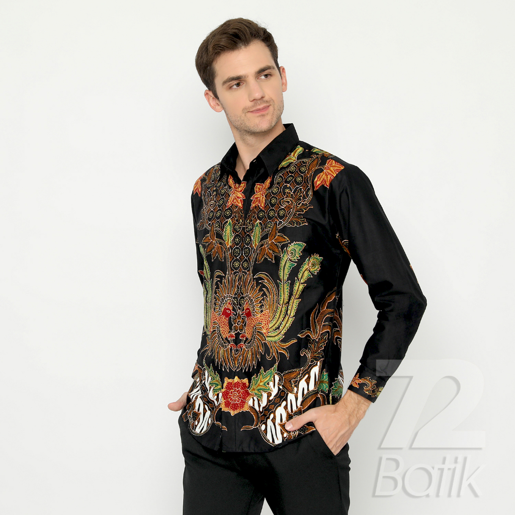 KEMEJA BATIK PRIA LENGAN PANJANG Casanova Kemeja Slimfit Premium Motif Elegant Warna Hitam Orange 722394 Cap 72 - Baju Kemeja Atasan Pakaian Setelan Batik Pria Cowok Laki Laki Remaja Keluarga Kantor Lengan Panjang Modern Slimfit Slim Fit Premium Kekinian