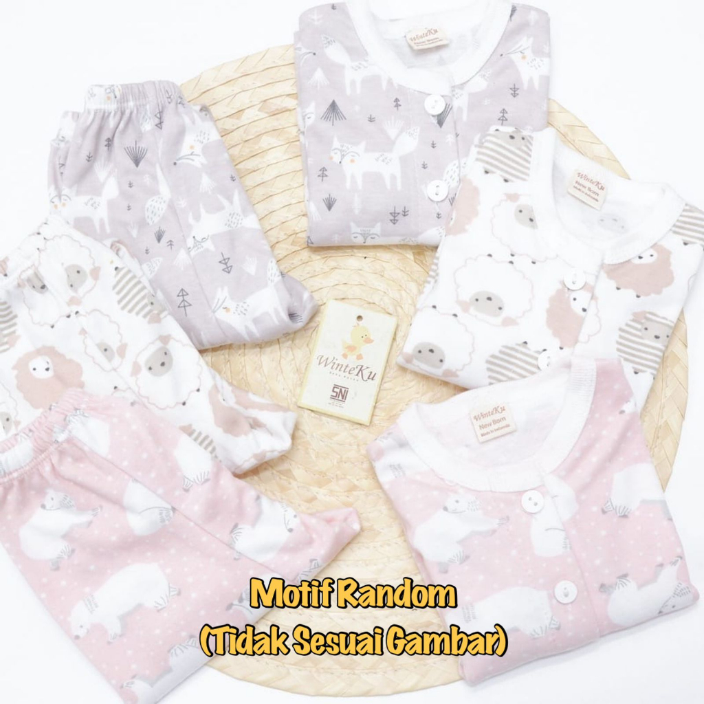 3 Pcs Setelan Bayi WinteKu Baju Pendek Celana Pendek Baju Panjang Celana Panjang Baby NB S M (0-12M)