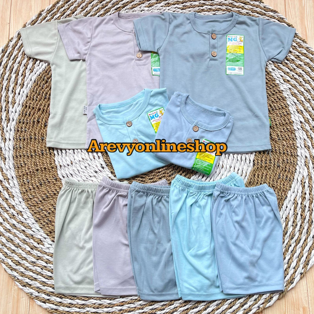 Setelan Baju Bayi Oblong Kancing Baju Pendek Celana Pendek Polos Warna Moms Gift SML XL 4-3 Tahun Unisex