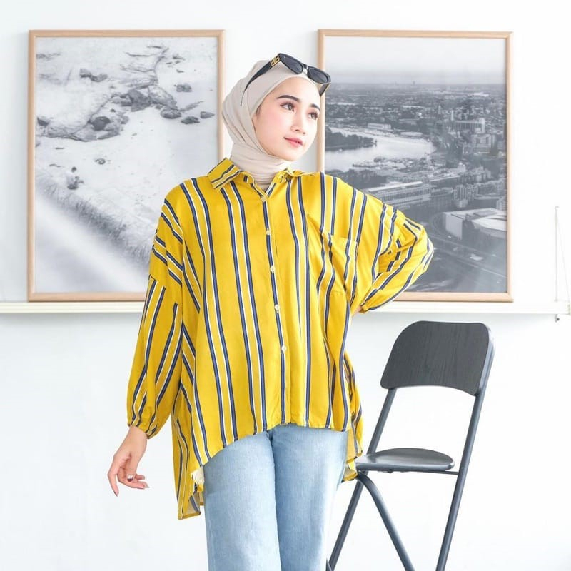 Kemeja Oversize Rayon Viscos Motif Adem Atasan Wanita Jumbo Full Kancing OOTD Wanita Terlaris