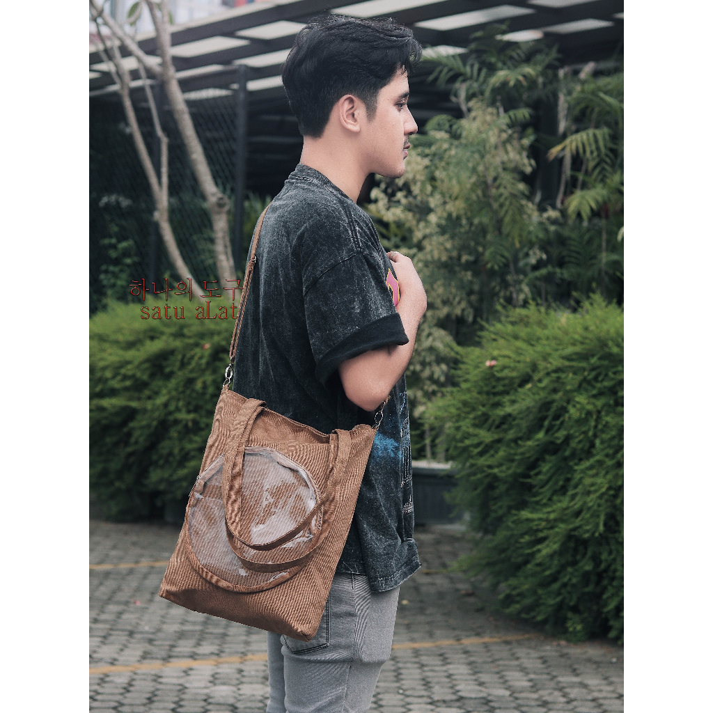 SATU ALAT Tas Selempang + Tote Bag HITAKA TRANSPARAN 100% Canvas Premium Tebal Tas Kanvas