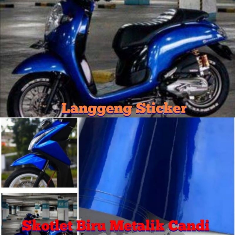Stiker Skotlet Motor Warna Biru Metalik Candy Sticker Sotlite Biru Metalic Scotlet Motor Warna Biru 