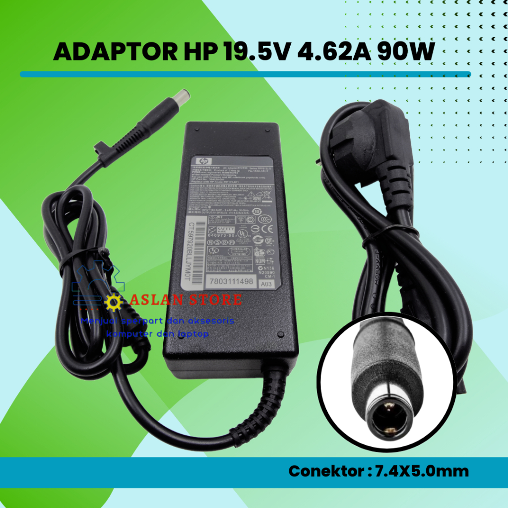 Adaptor Charger HP 90W 19.5V 4.62A for HP G56-106SA G56-106SA G60-114EA G61-401SA HP Pavilion DV7-4150ea dv7-4170us DV7-4180ea dv7-4180us