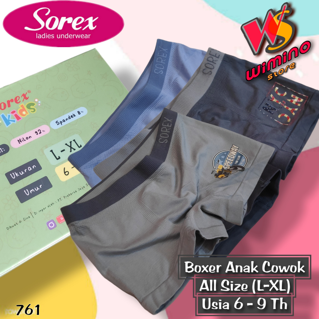 W761 (3 - 12 Pcs) Sorex Kids Boxer Anak Laki Laki Rajut, Cd Boxer Anak Cowok Usia 6-9 Tahun