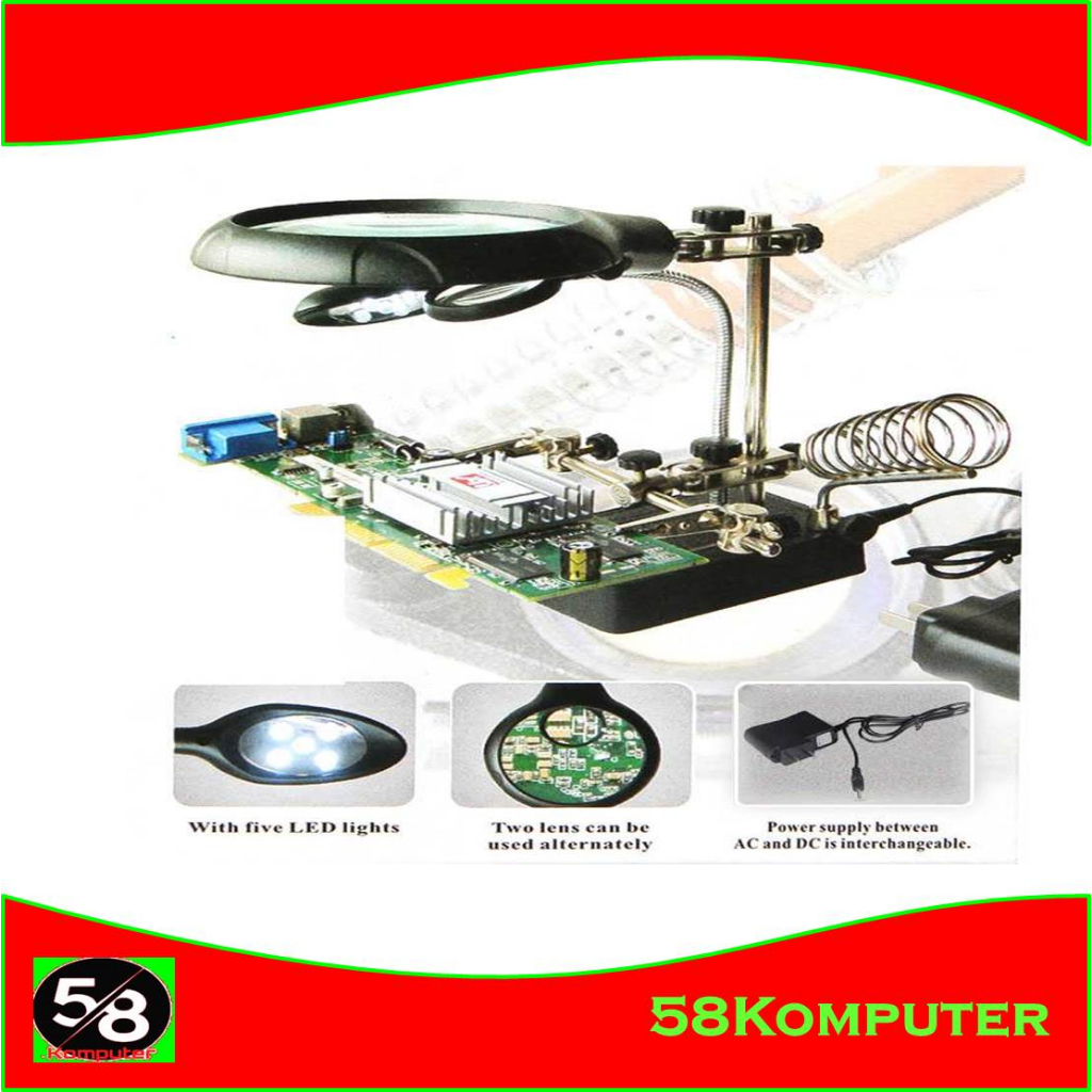 Penjepit Pcb Solder Kaca Pembesar Led Helping Hand Alat Pegangan Solder Stand Holder Bracket Alat Pegangan Solder Dan Kaca Pembesar Lampu LED Helping Hand Penjepit Pcb Dan Kaca Pembesar 3.5x 12x Lampu LED