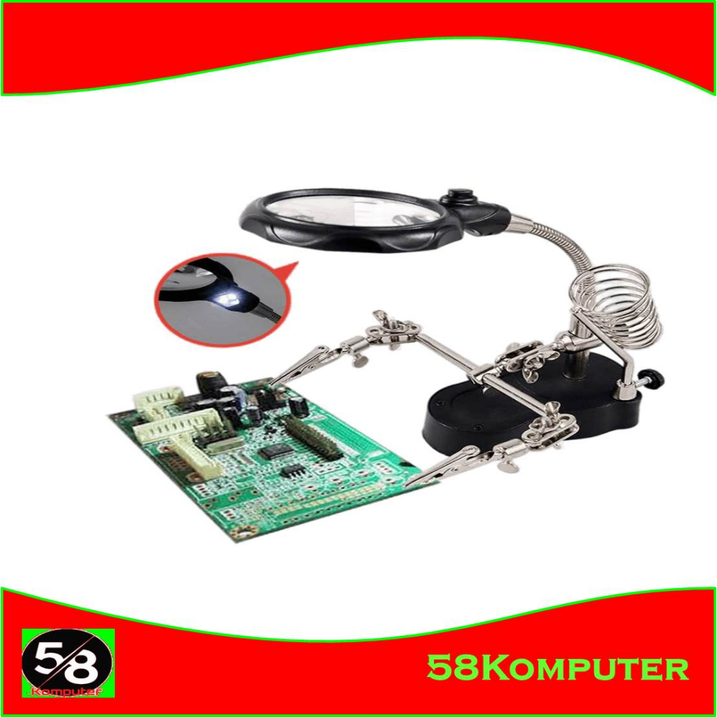 Penjepit Pcb &amp; Kaca Pembesar &amp; Dudukan Solder Alat Pegangan Solder Stand Holder Bracket led Taffware Alat Pegangan Solder Helping Hand Kaca Pembesar LED