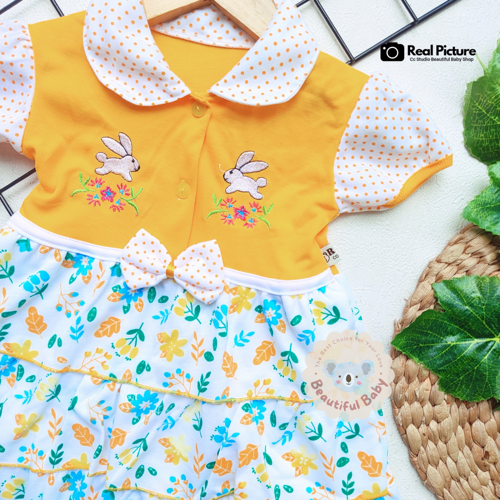 PREMIUM Dress Bayi Perempuan Motif Rabbit Flowers / Rok Baju Bayi Perempuan  Merk Syifana / Baju Bayi Perempuan/ Baby.ou