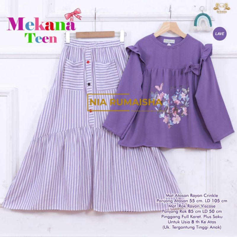 Mekana Set Kids Terbaru Setelan Blouse Crinkle Dan Rok Rayon Salur Anak Perempuan Usia  8 - 12 Tahun