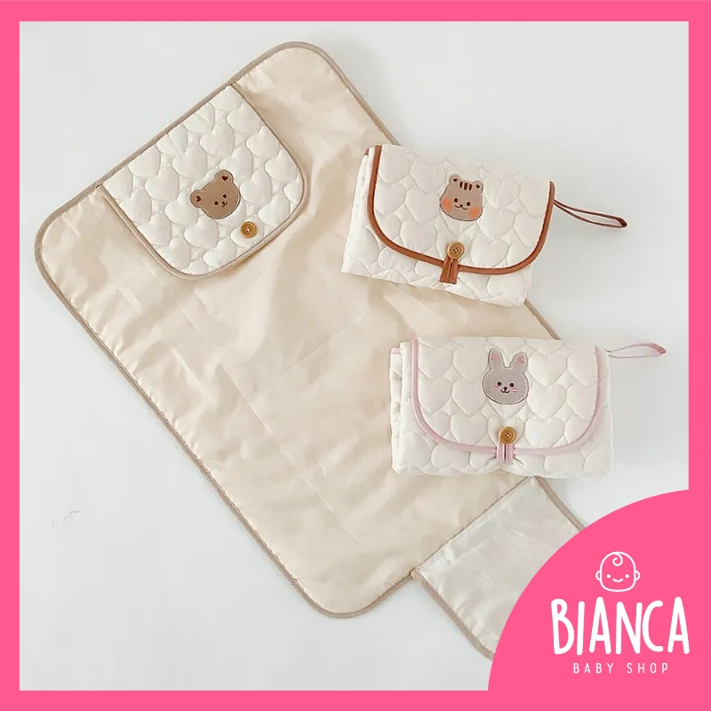 BIANCA - BEAR SERIES Alas Perlak Bayi Praktis Bahan Waterproof Mudah Dilipat