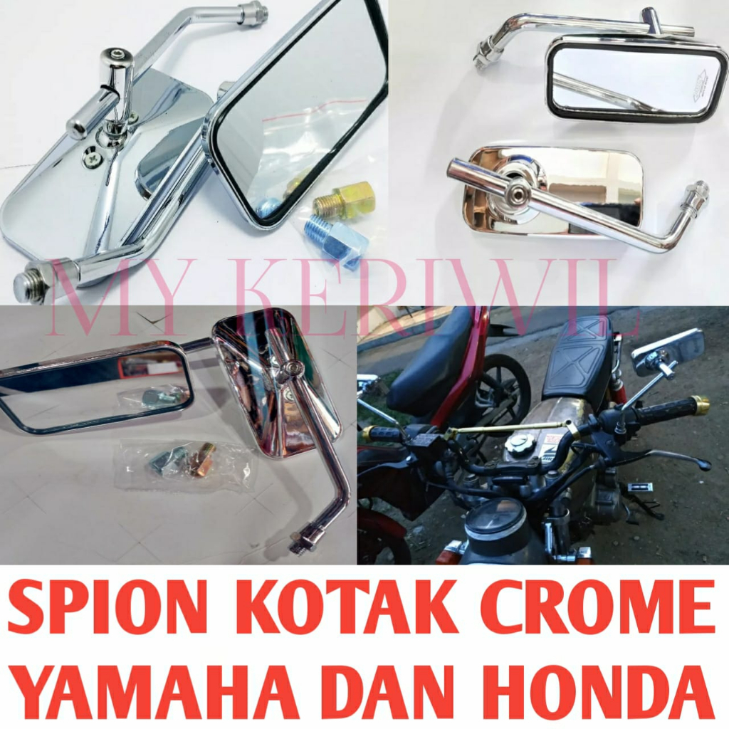 Spion kotak chrome  universal spion variasi Honda Yamaha Suzuki ANTI JAMUR DAN PUDAR