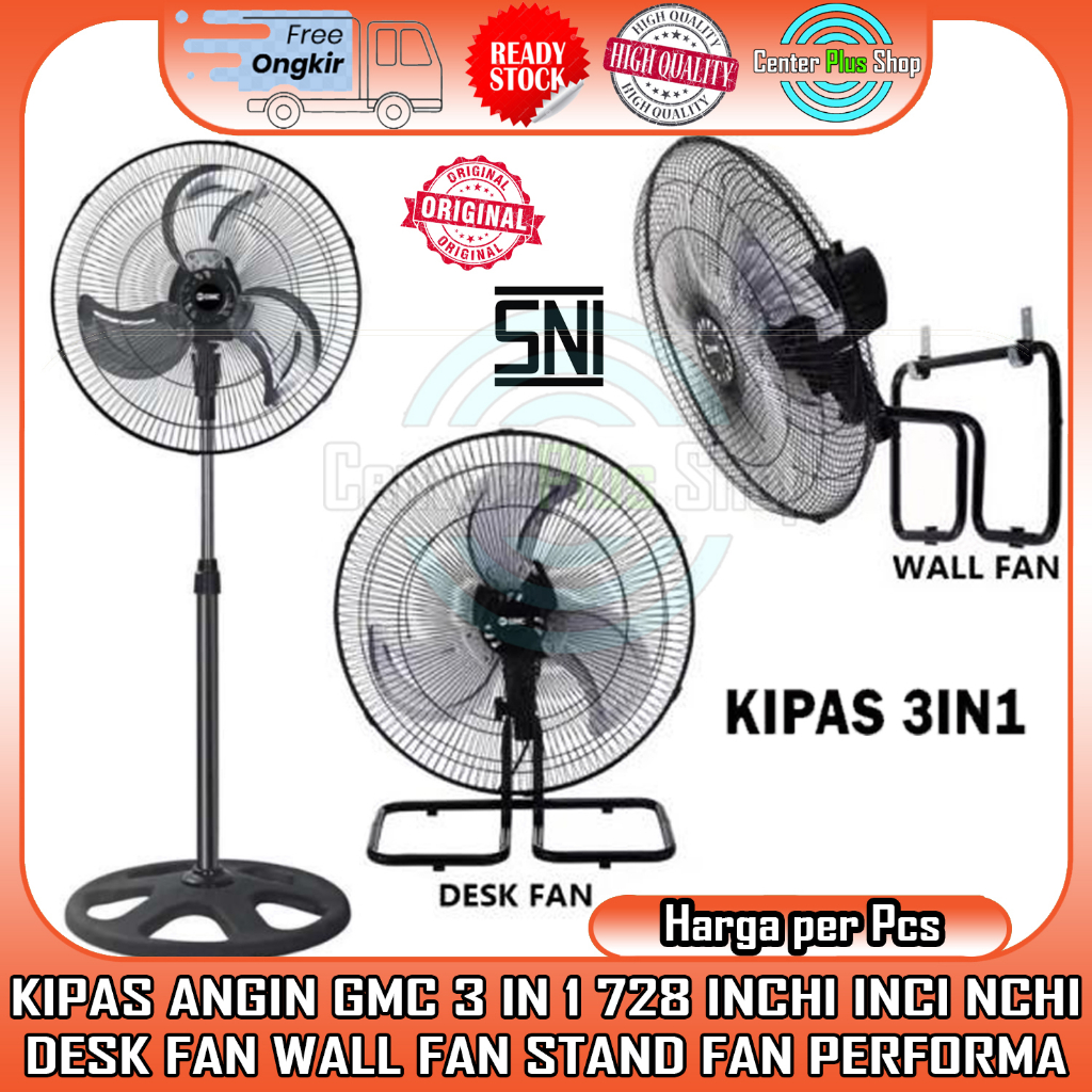 Gmc Kipas Angin Besi 18 Inch 3 In 1 728 Tornado Berdiri Duduk Dinding Meja Desk Wall Stand Fan Angen