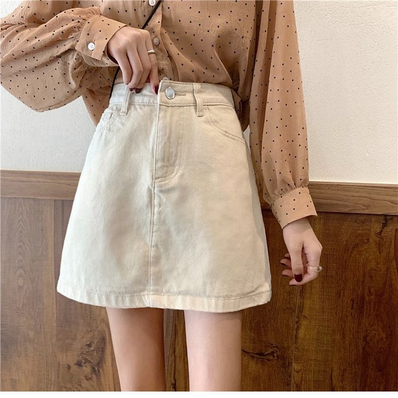 Rok jeans pendek cewek Rok denim wanita korean style skirt mini kekinian 2023 rok celana jeans fashion