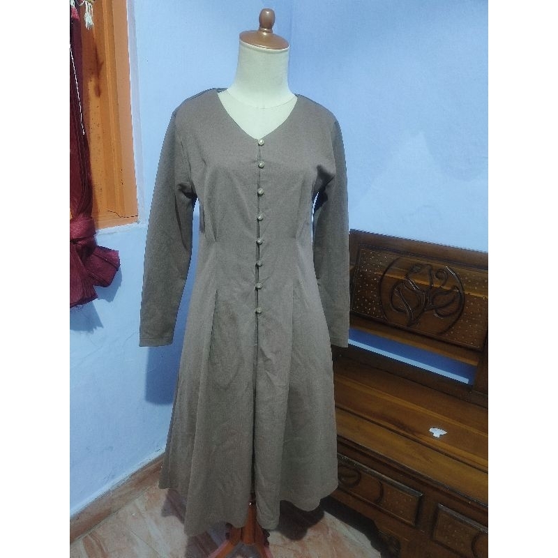 dress coklat, dress flare