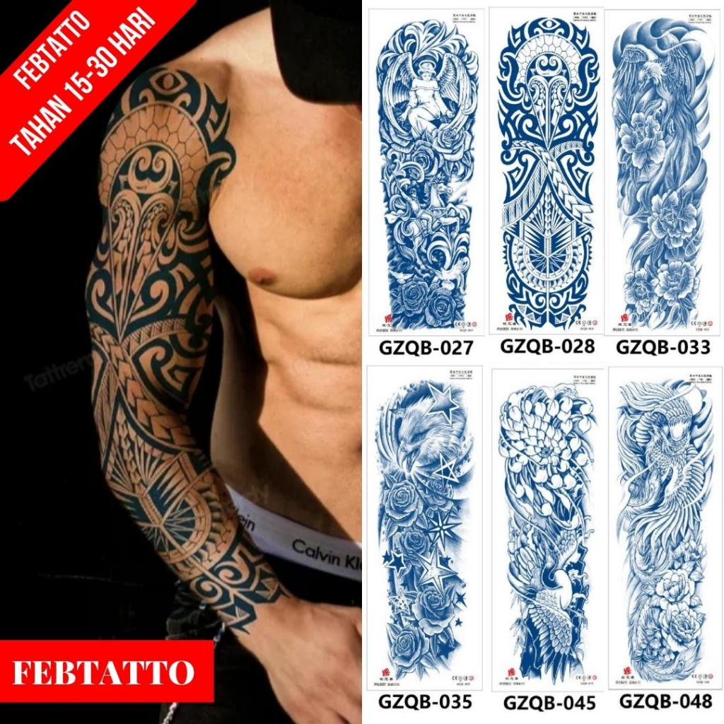 FRUIT INK Tato Semi Pemanent Tahan 1 Bulan Ukuran 17 X 48cm Motif Aesthetic Tatto Temporary Stiker Tato Halal Grosir Tato air motif bunga, tribal, burung garuda, sayap bunga GZQB 028