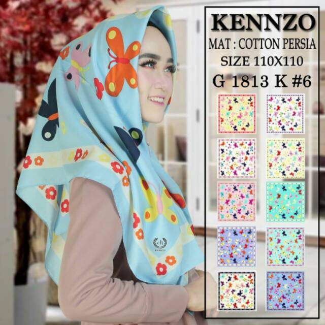 HIJAB SEGIEMPAT KENZO MOTIF KARAKTER KERUDUNG SEGI EMPAT BAHAN KATUN / COTTON PERSIA BY HANA TURKEY HARGA TERMURAH