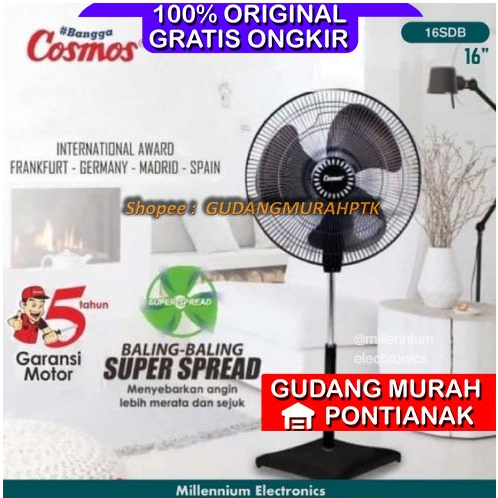 Cosmos Kipas Angin Berdiri Stand Fan 16SDB 16 SDB Black Kaki Pemberat Segi empat