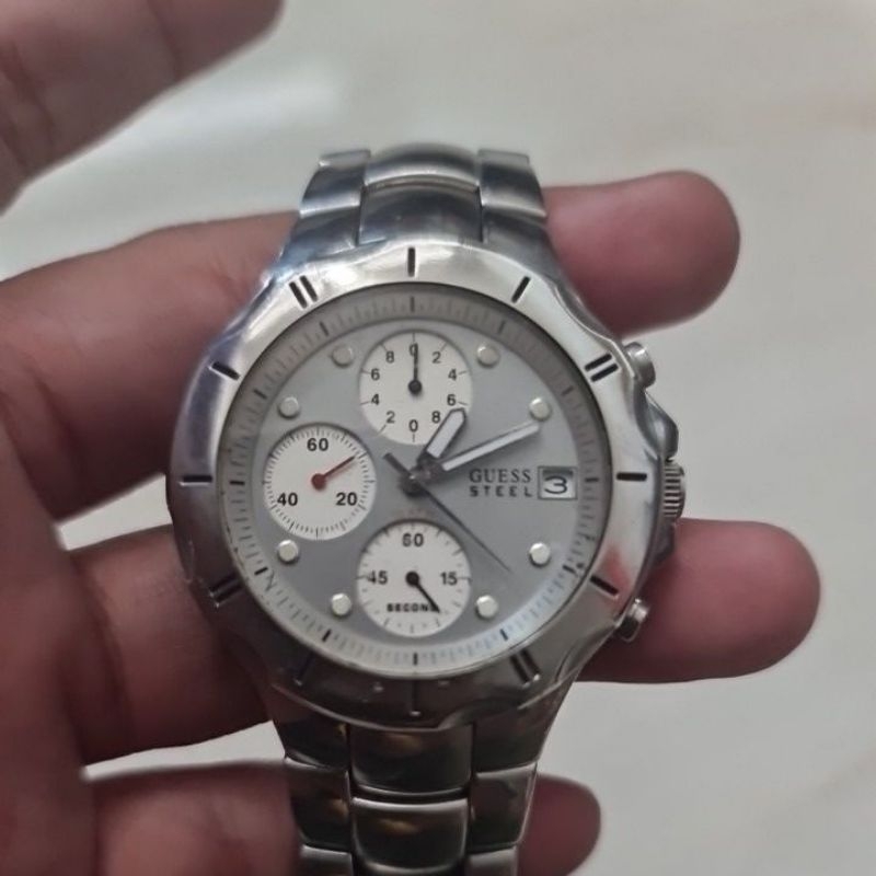 jam tangan original Guess Steel Chronograph preloved second bekas