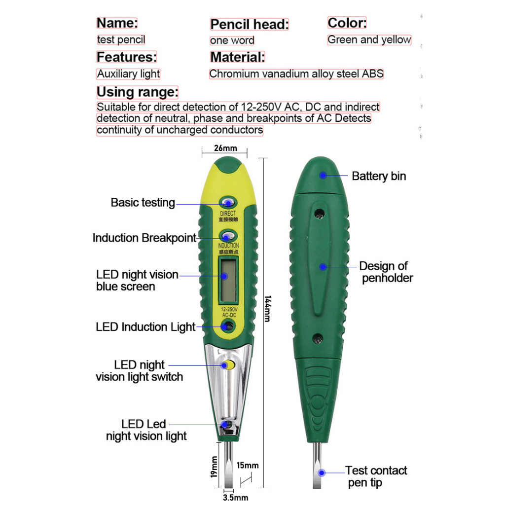 Quality Digital Display Test Pen tespen AC-2 Obeng Tespen LCD AC DC