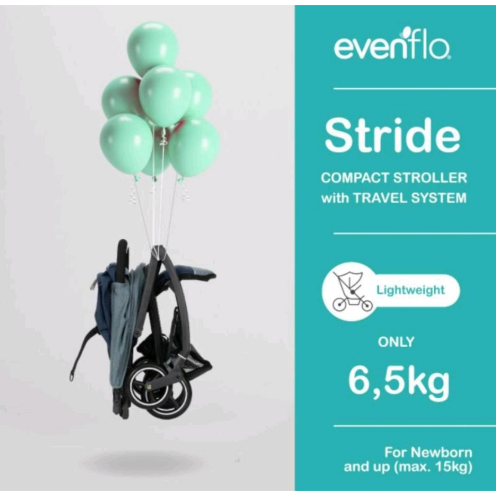 Cocolatte Evenflo Stride Travel System D639E01+CS28+A002 - Kereta Dorong Anak Dengan Car Seat T/SEV-D639E01