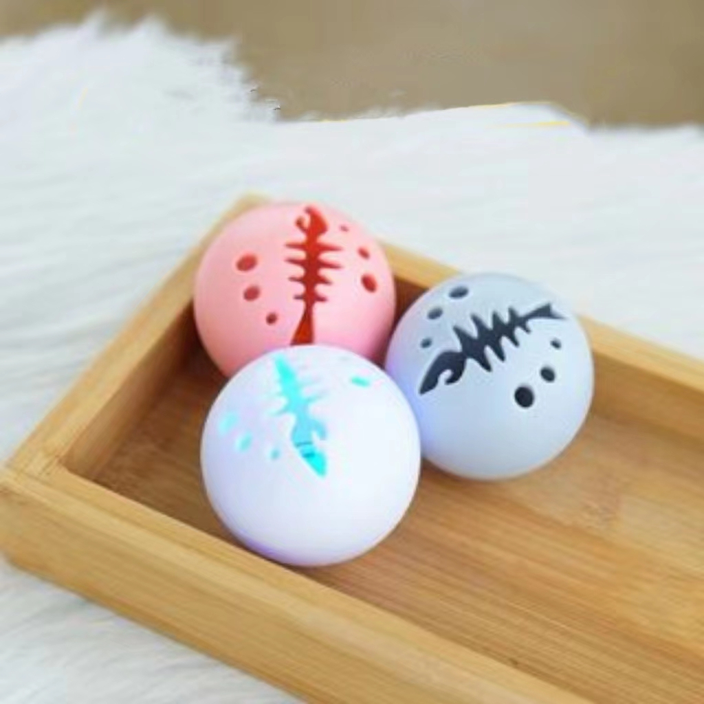 Mainan Kucing Fishbone Ball 3in1 Set Kombinasi Hewan Peliharaan(LED+lonceng+catnip)Pet Cat Toy