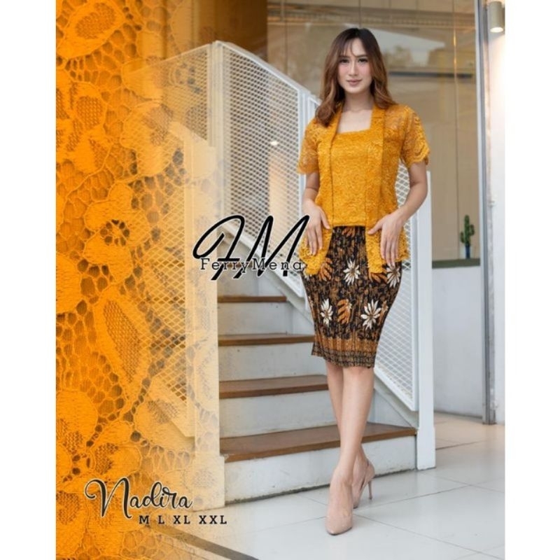 Setelan Kebaya KutuBaru Kebaya Brukat Kutu Baru Lengan Pendek Mix Rok pendek Stelan Kebaya Pesta Keb
