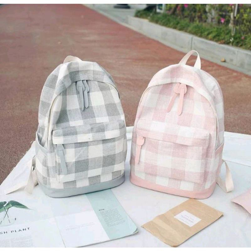 Tas Ransel Backpack Motif Kotak Kotak Catur Wanita Pria Lucu Aesthetic Unisex Fashion