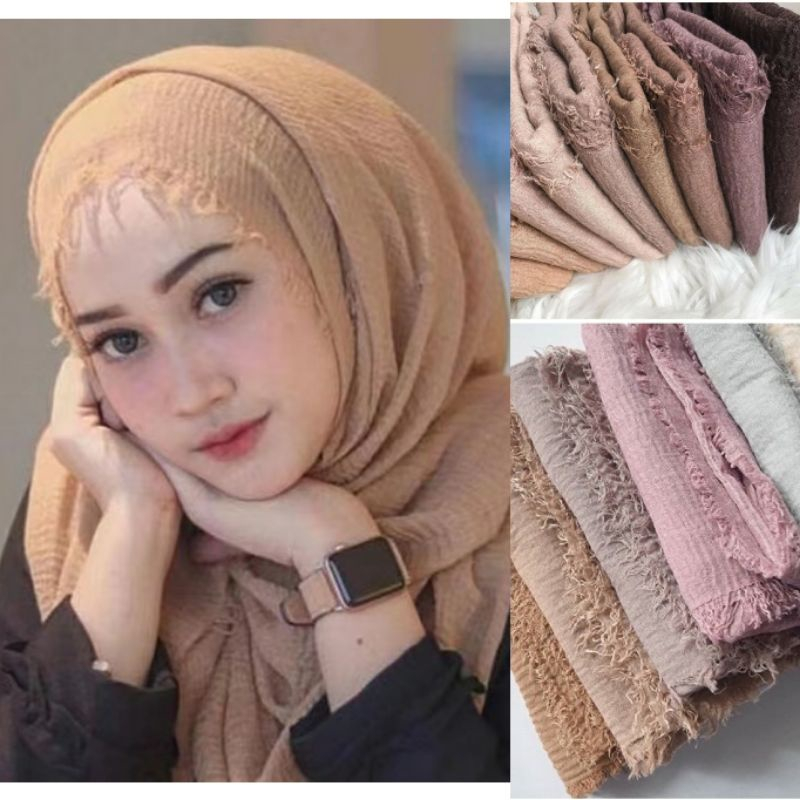 PASHMINA CRINKLE RAWIS / crincle Premium Shawl cotton rawis Jilbab Kusut Lavanya FULL