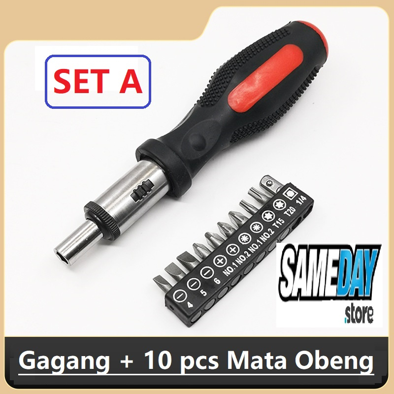 Kepala Obeng Magnetic SET RACHET Screwdriver Set Gagang Multifungsi Hexagonal 1/4inch 11Pcs  20Pcs