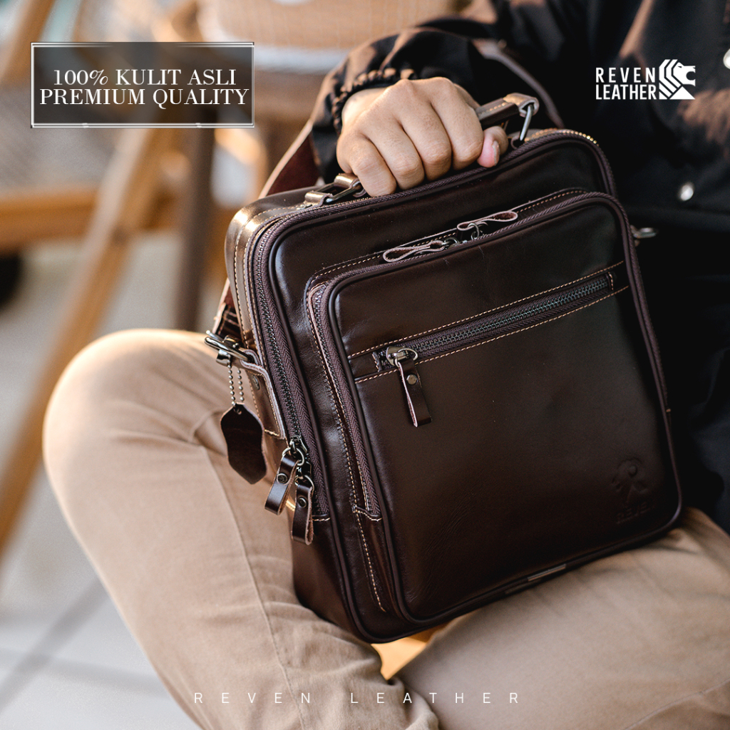 Tas Selempang Pria Kapasitas Besar Slingbag Waistbag Multibag Full Kulit Sapi Asli Original - BONATURE