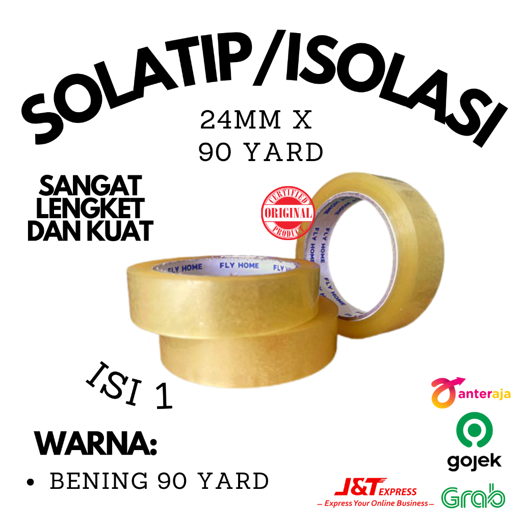 

[Terlaris] ISOLASI/SOLATIP 90 YARD X 24 MM PREMIUM PER PCS PALING MURAH!!