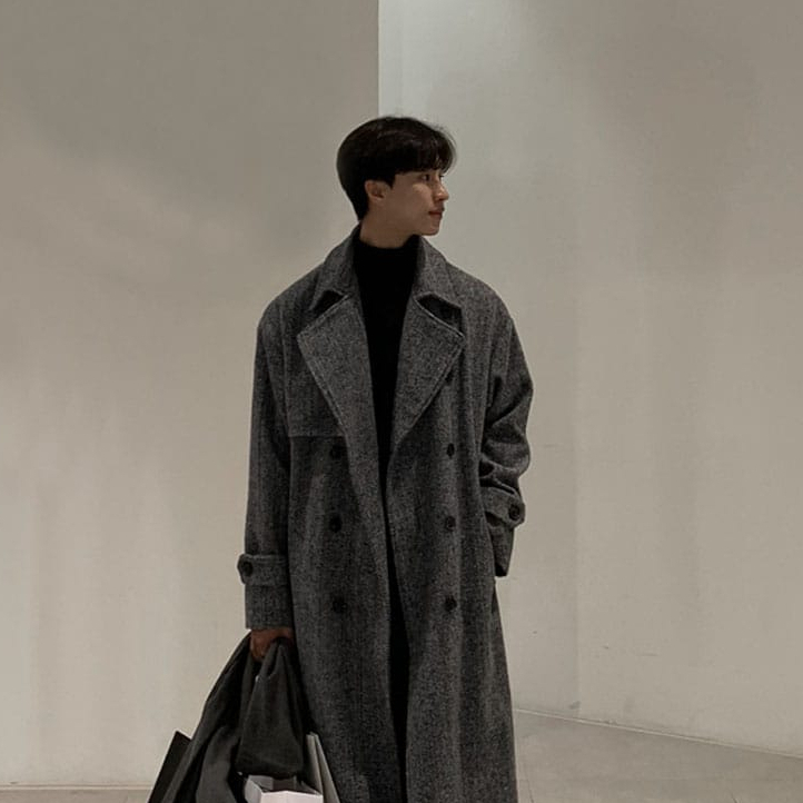 Mantel Musim Dingin Wol 🇰🇷 | Mantel Pria Panjang Di Bawah Lutut Versi Korea Kasmir Tebal | Karuchi.i